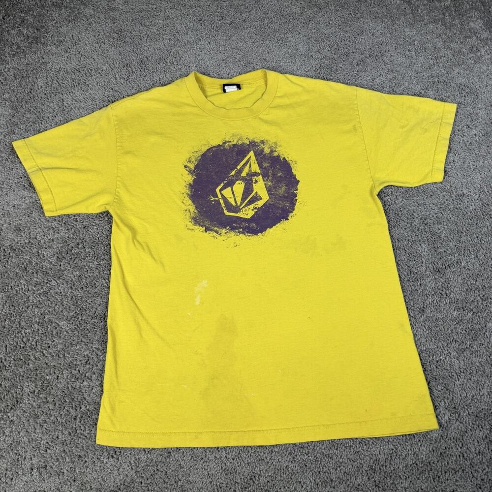 VTG Volcom Shirt Mens L Yellow Stone Logo Skateboarding Neck Cotton Regular Fit - Picture 2 of 15
